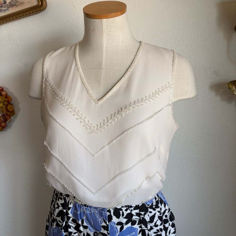 Vintage Sleeveless Silk Beaded Tank S